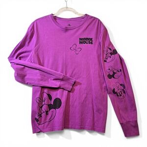 Disney Womens Minnie Mouse Graphic Long Sleeve Shirt Cotton Purple Casual M
